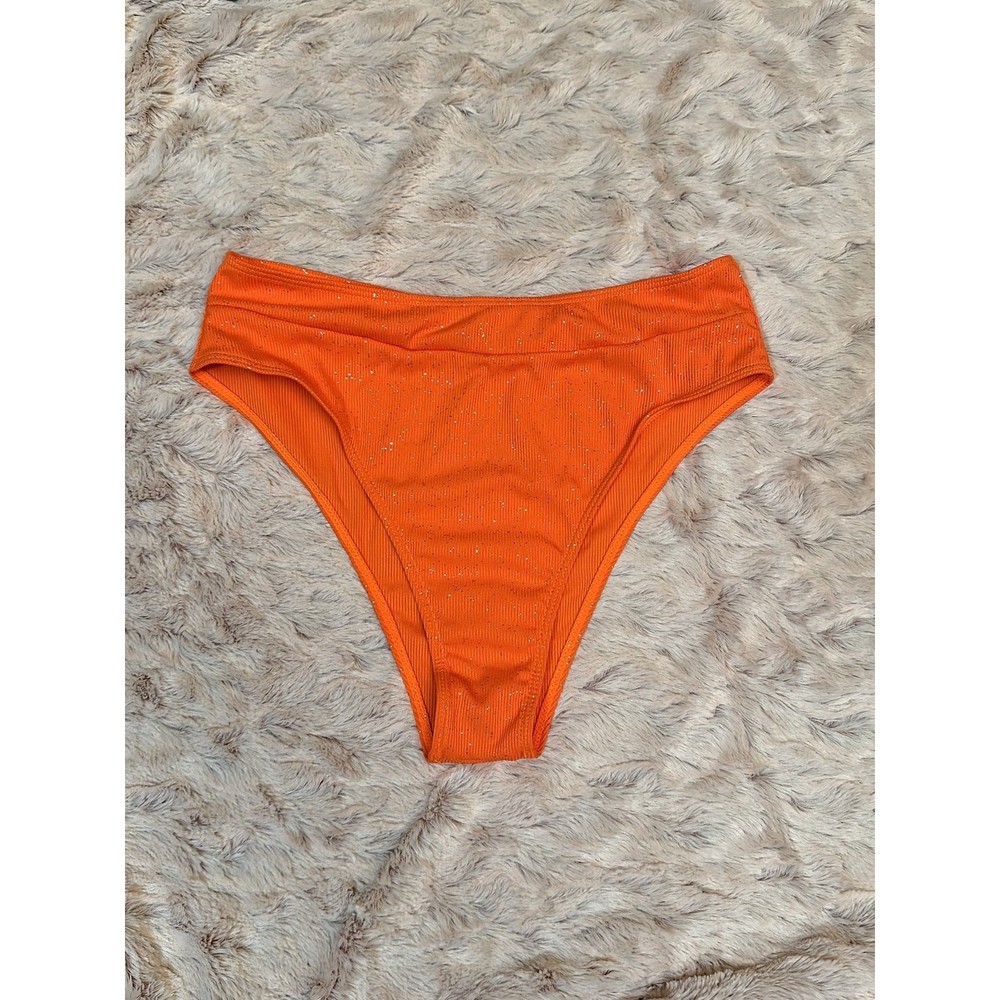 Shein High Waisted Neon Orange Glittered Bikini bottoms L